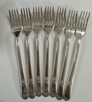 7 Vintage Grille Forks - Adoration- 1847 Rogers Bros Silverplate
